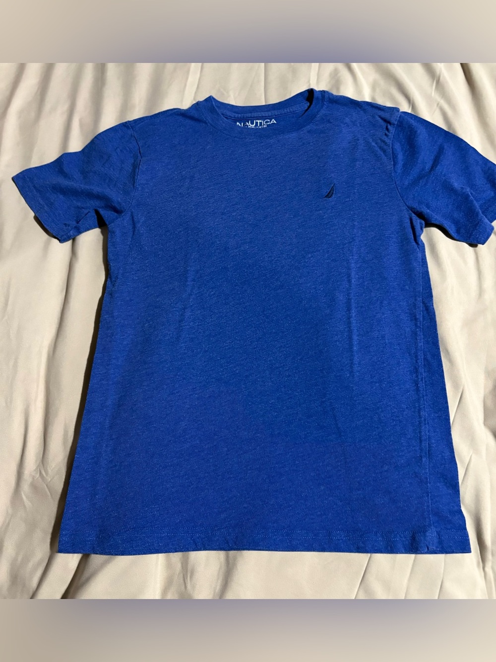 Nautica Boys Heather Blue Crew Neck T-Shirt Embroidered Logo Size L (14/16)